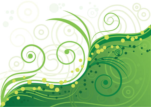 illustrations, cliparts, dessins animés et icônes de fond vert avec spirales et lignes - floral pattern vector illustration and painting computer graphic