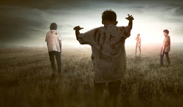 istock Group of scary asian zombies walking around 862273588