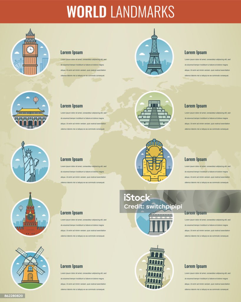 World landmarks Infographics set. Travel and Tourism concept. Vector World landmarks Infographics set. Travel and Tourism concept. Vector illustration Torii Gate stock vector