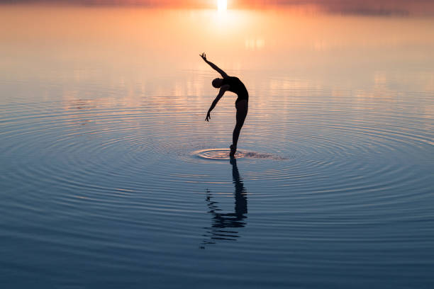 young ballet dancing on the lake in the evening "dance on the lake" concept ballerina shadow stock pictures, royalty-free photos & images