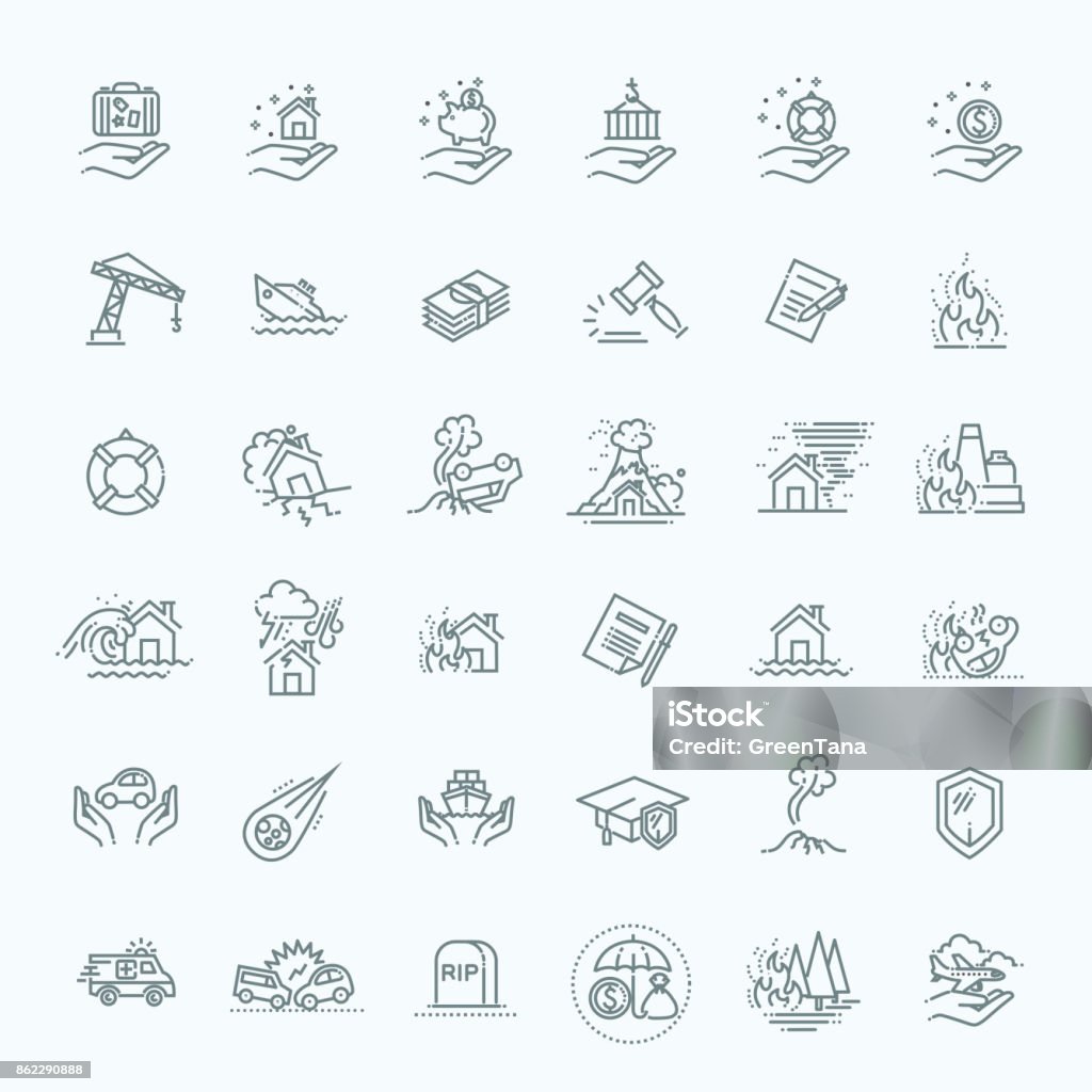 Insurance Icon Thin Line Set Support Services Design, line flat design Home risk and insurance icons- vector icon set Icon Symbol stock vector