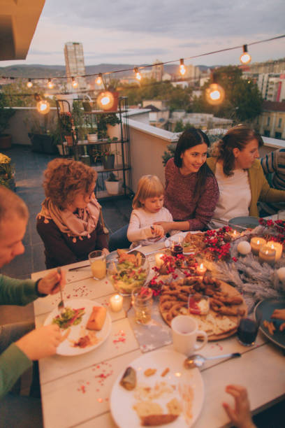 istock Happy family at Thanksgiving dinner 862297778