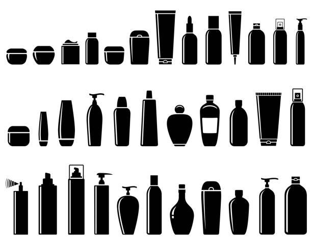 глянцевый косметический набор бутылок - cosmetics beauty treatment moisturizer spa treatment stock illustrations