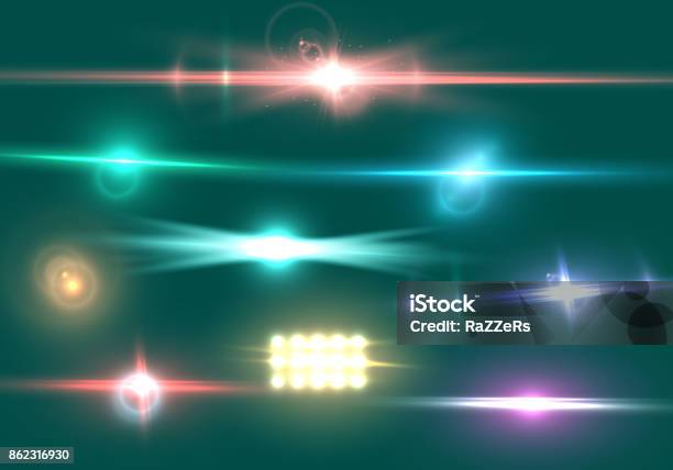 Vector Lens Flare Set Stock Illustration - Download Image Now - Abstract, Art, Arts Culture and Entertainment