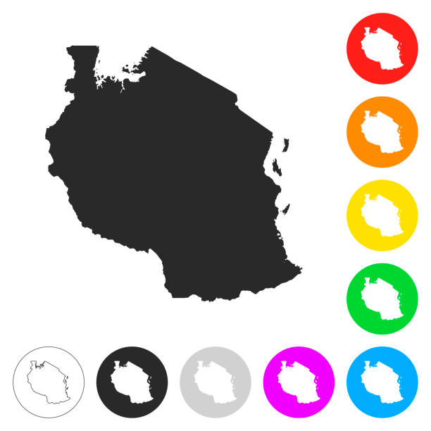 ilustraciones, imágenes clip art, dibujos animados e iconos de stock de mapa de tanzania - planos iconos en botones de diferentes colores - tanzania