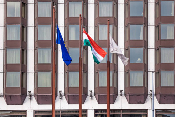 istock Flags at the front of building in Budapest 862324452
