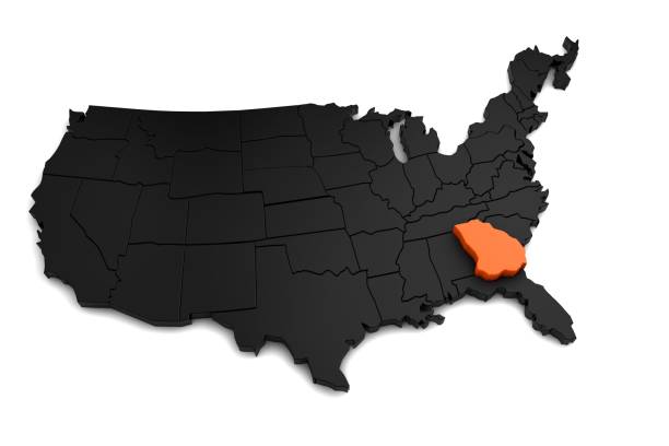 United States of America, 3d black map, with Georgia state highlighted in orange. 3d render United States of America, 3d black map, with Georgia state highlighted in orange. 3d render georgia us state stock pictures, royalty-free photos & images