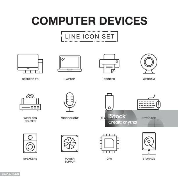 Computer Devices Line Icons Set Stock Illustration - Download Image Now - Desktop PC, Icon Symbol, Laptop
