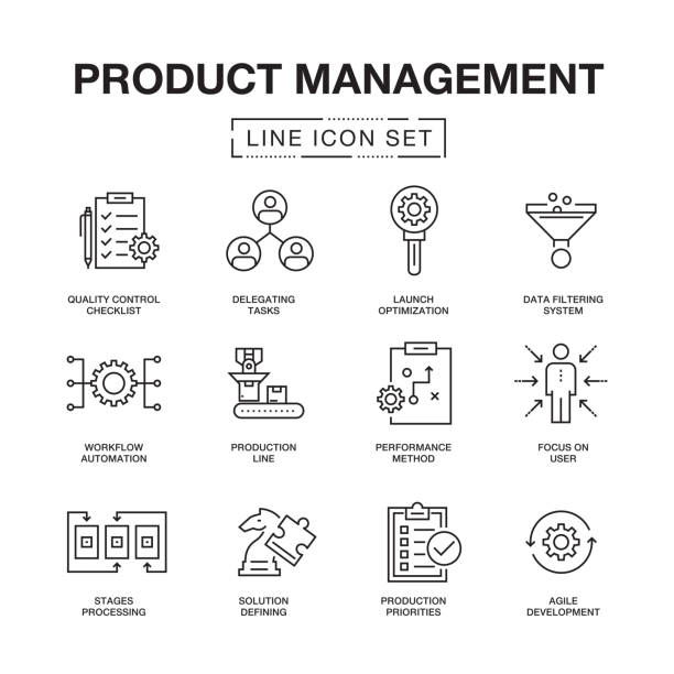 stockillustraties, clipart, cartoons en iconen met product management lijn icons set - data processing