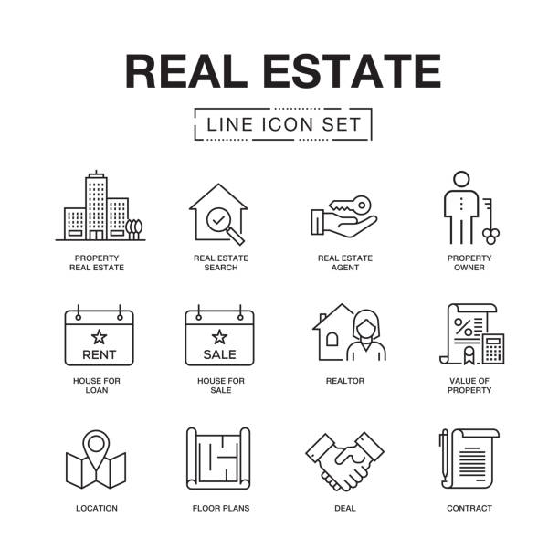 REAL ESTATE LINE ICONS SET REAL ESTATE LINE ICONS SET man made structure stock illustrations