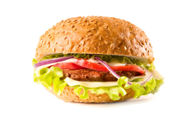 istock Big delicious tasty hamburger on white background 862330780