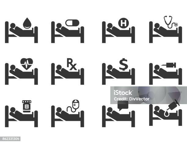 Medical Icon Set Stock Illustration - Download Image Now - Patient, Bed - Furniture, Icon Symbol