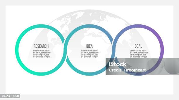 Business Process Timeline Infographics With 3 Options Circles Vector Template Stock Illustration - Download Image Now