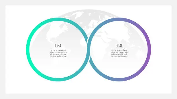 Vector illustration of Business process. Timeline infographics with 2 options, circles. Vector template.