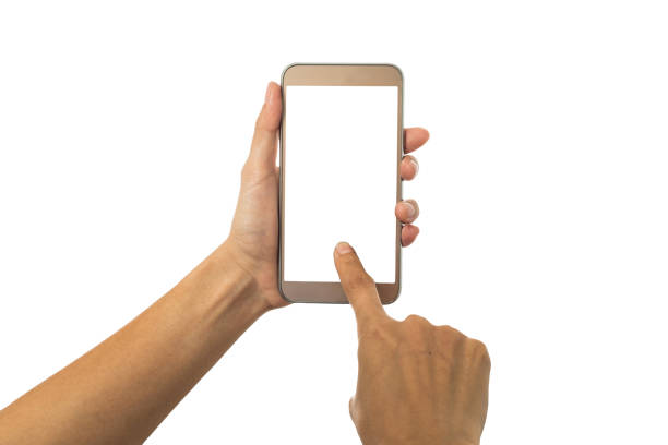 istock Hand young woman holding smartphone with blank screen isolated on white background with clipping path 862337918