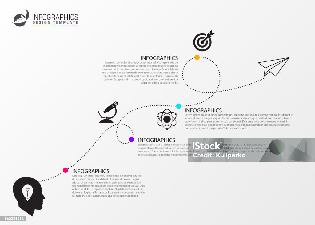 Línea de tiempo la plantilla de infografía. Iconos de negocio concepto eith - arte vectorial de Viaje libre de derechos