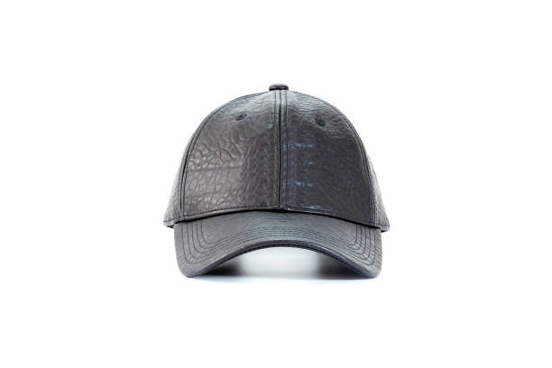 istock Front view of black leather baseball caps 862338536