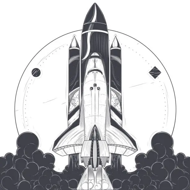 Vector illustration of Space shuttle with carrier rockets launch vector