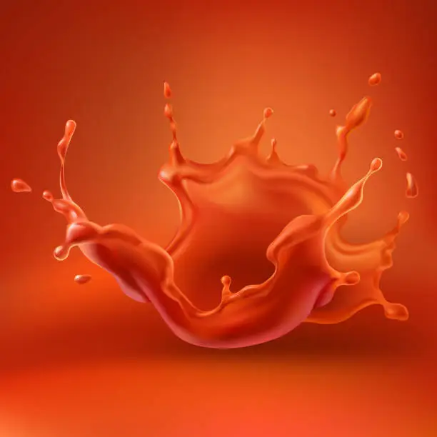 Vector illustration of Tomato juice splash with spray realistic vector