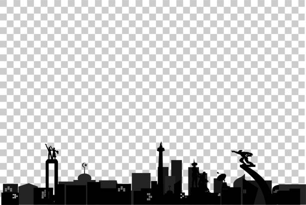 Silhouette, Landmark of Jakarta Indonesia, Isolated on White Vector Silhouette, Landmark of Jakarta Indonesia, Isolated on White jakarta stock illustrations