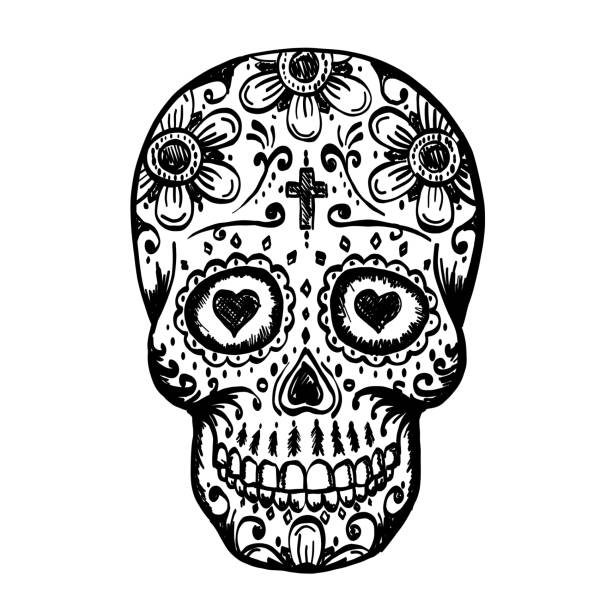 ilustrações, clipart, desenhos animados e ícones de desenho de dia da caveira morto. - day of the dead skull tattoo mexico