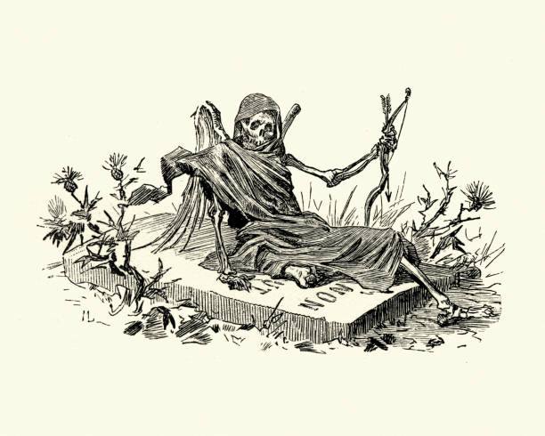 манон леско - мрачный жнец сидел на надгробии - place of burial illustrations stock illustrations