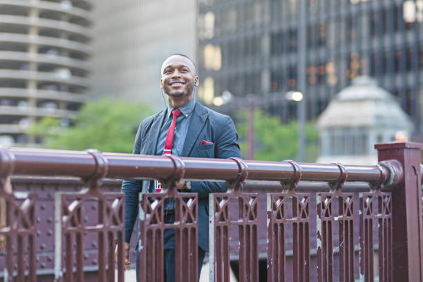 istock Businessman commuting on a bridge at downtown Chicago 862347484