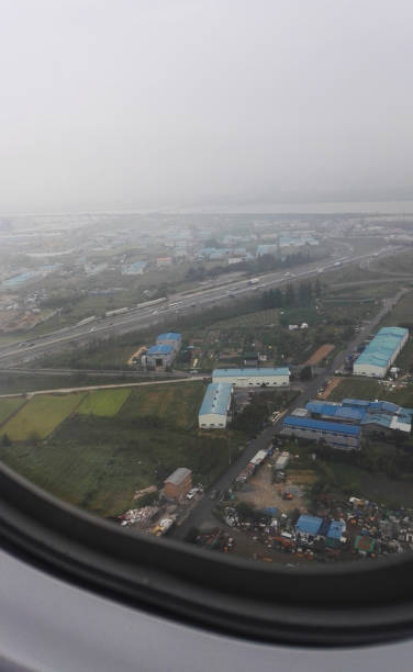 Looking out the plane window during landing