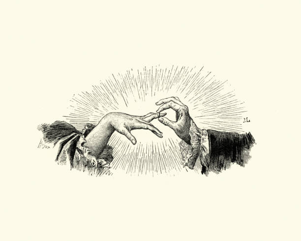 manon lescaut mężczyzna puttng pierścień na palec kobiety - antyczny ilustracje stock illustrations