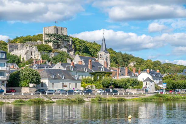 Montrichard Castle and city in Touraine region along Cher river, France stock photo