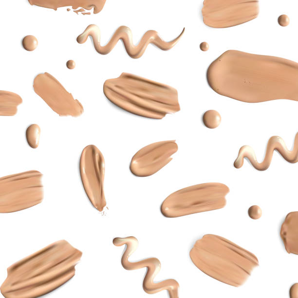 Liquid foundation smears on white background Beige concealer strokes. Liquid foundation isolated on white background, tone cream smudged Vector. liquid foundation face stock illustrations
