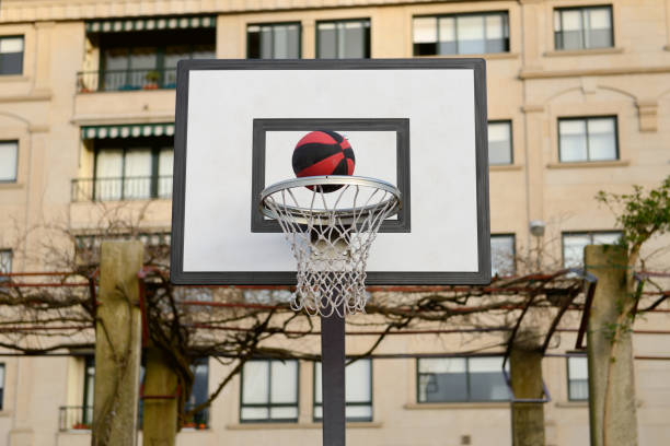ball flying into the basketball net