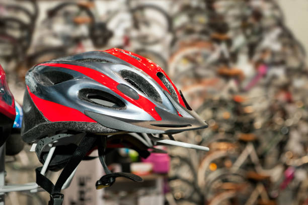 istock Bike helmet with red stipes 862359822
