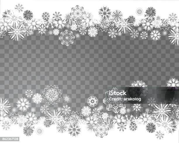 Snowflakes On A Transparent Background Stock Illustration - Download Image Now - Snowflake Shape, Backgrounds, Border - Frame