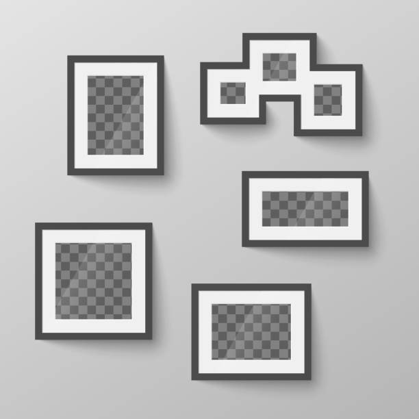 istock Set of different black blank picture frames with transparent place for photo in different proportions 862370596