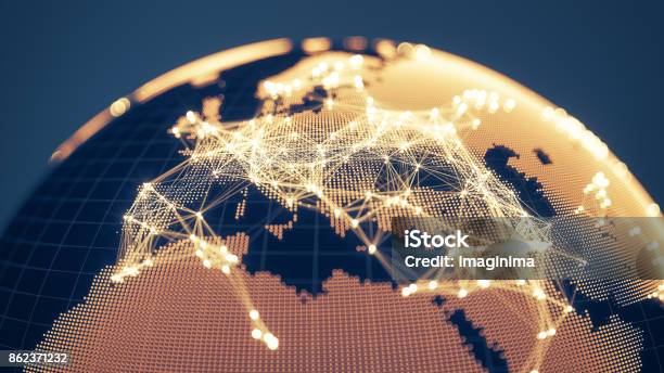 Abstract Golden Globe With Glowing Networks Europe Stock Photo - Download Image Now