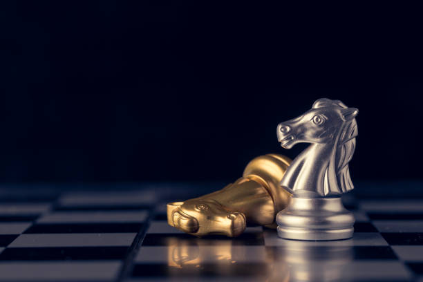 istock Chess on a chessboard at black background, Business leader concept. vintage tone. 862371302