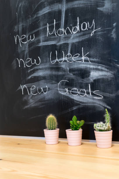 istock Workplace, study, room with table and written blackboard, concept to set goals. 862371406