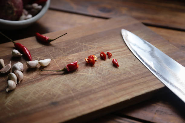 istock Top view of Thai ingredient and condiment on chopping block for background texture 862375232