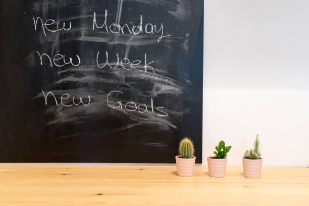 istock Workplace, study, room with table and written blackboard, concept to set goals. 862375968