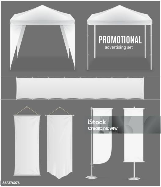 Realistic Promotional Advertising Set Vector Stock Illustration - Download Image Now - Banner - Sign, Flag, Music Festival
