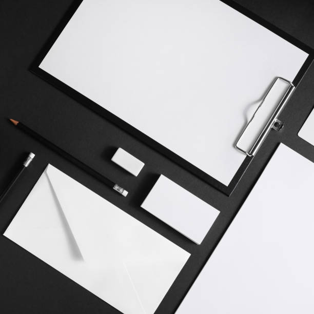 brand identity mockup - paper stack heap index card imagens e fotografias de stock