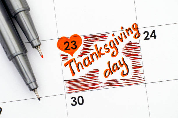 istock Reminder Thanksgiving day in calendar with two pens. 862377308