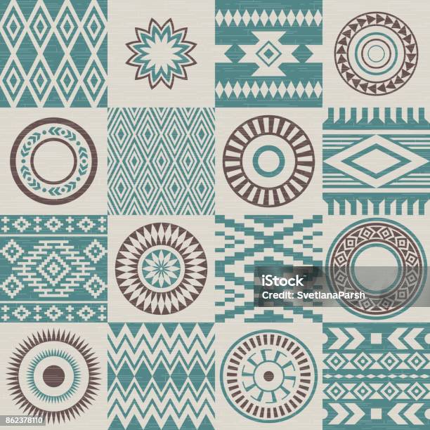 Pieces Of American Indians Ethnic Patterns Compiled In Seamless Texture Stock Illustration - Download Image Now