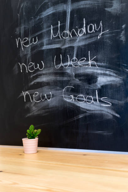istock Workplace, study, room with table and written blackboard, concept to to set goals. 862378430