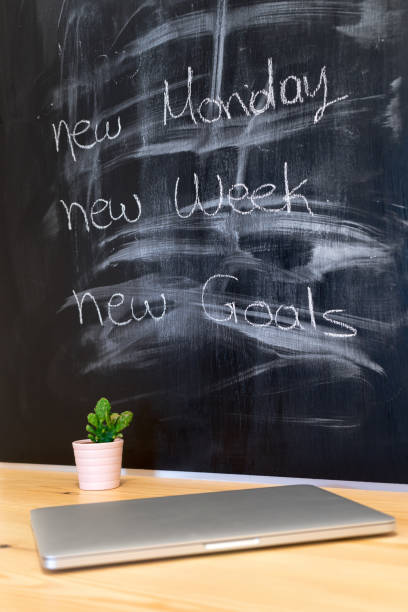 istock Workplace, study, room with table and written blackboard, concept to set goals. 862382008