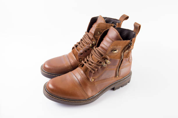 istock Male brown leather elegant boot on white background 862382088