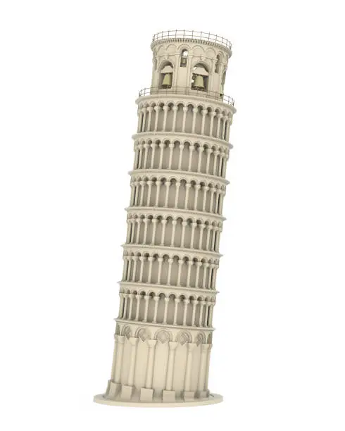 Leaning Pisa Tower isolated on white background. 3D render