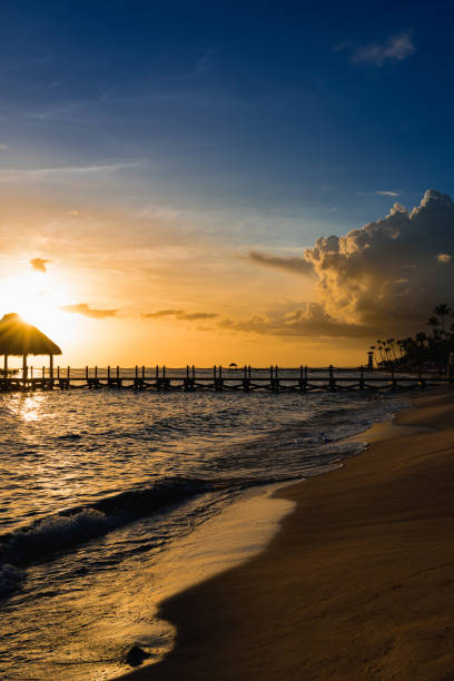 istock gazebo bridge Caribbean sea at sunset 862382678