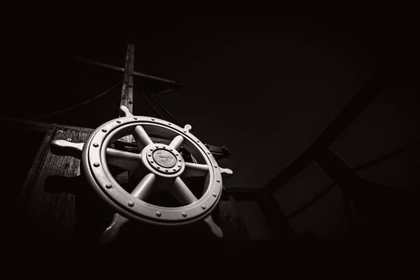 istock Wooden steering wheel on an old ship 862397816